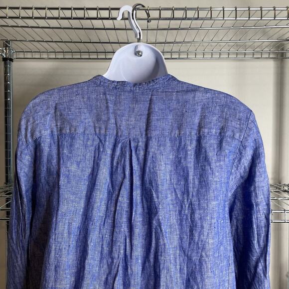 LL Bean Women's Blue Linen Tunic Top Est. Size L Coastal Nautical‎ Preppy Flowy - Picture 9 of 10
